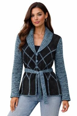Vintage 70s Suede'n Knit Patchwork Belted Jacket Small